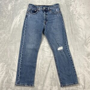 Levi's 501 Jeans Women 28 Blue Denim Distressed Medium Wash Straight Leg Outdoor